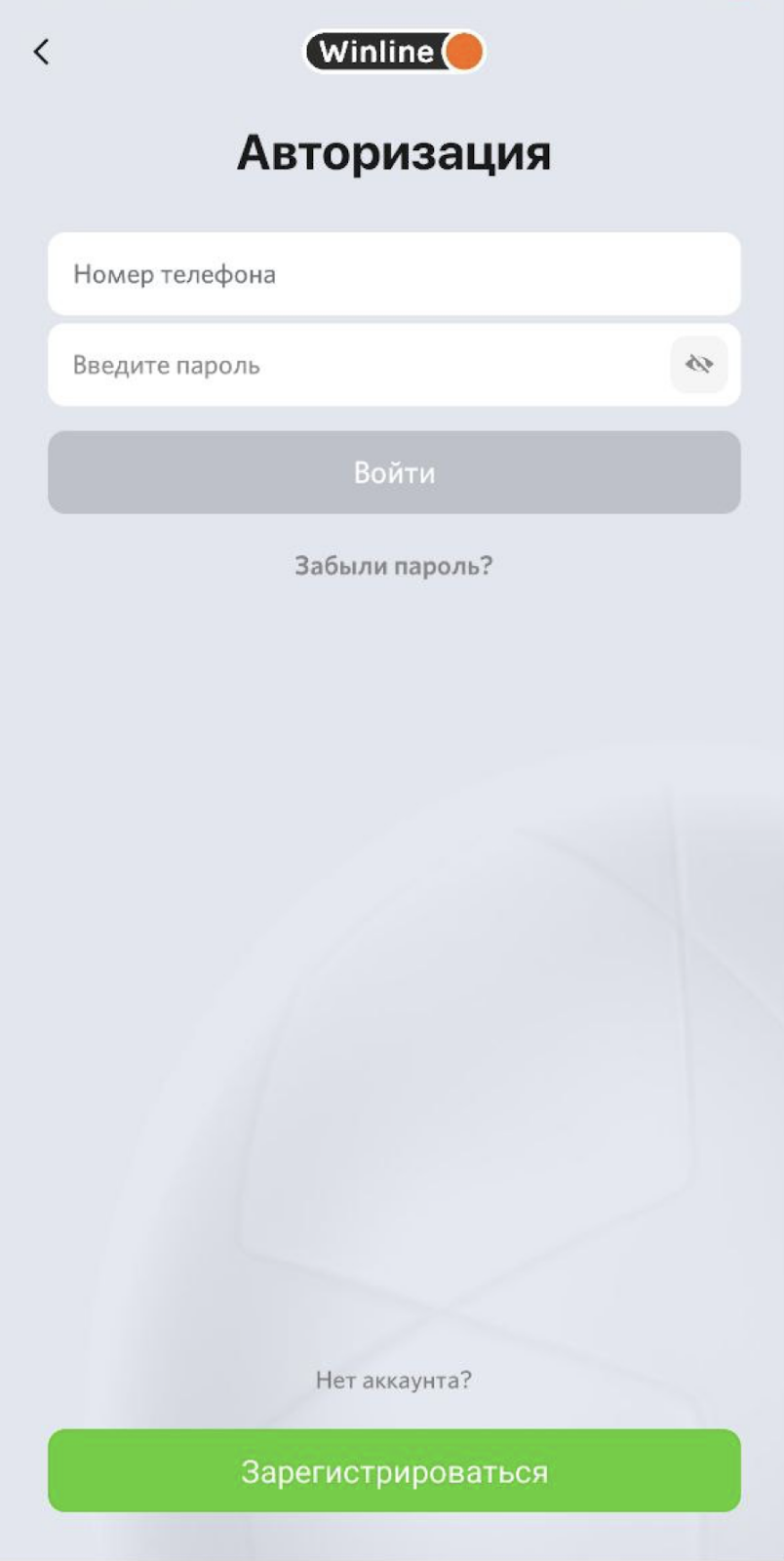 Авторизация в мобильной программе Winline на iPhone